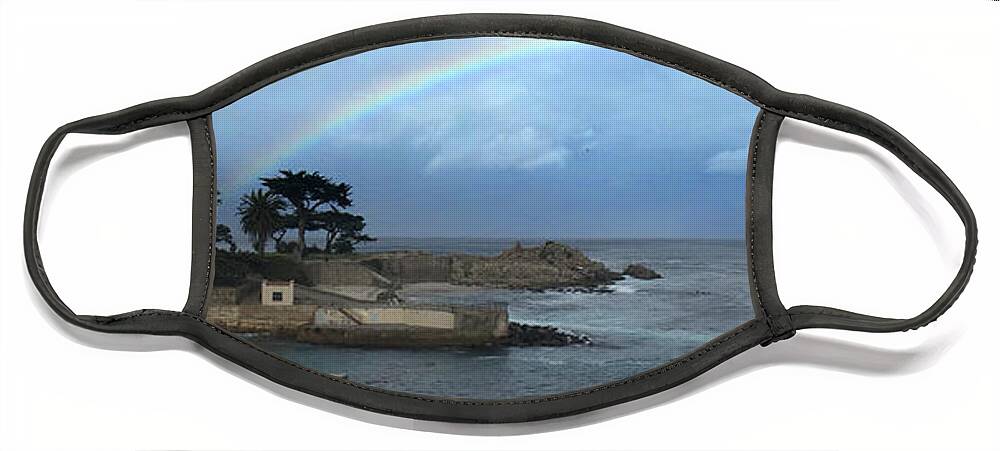 Rainbow Face Mask featuring the photograph Rainbow over Lovers Point Pacific Grove 2015 by Monterey County Historical Society