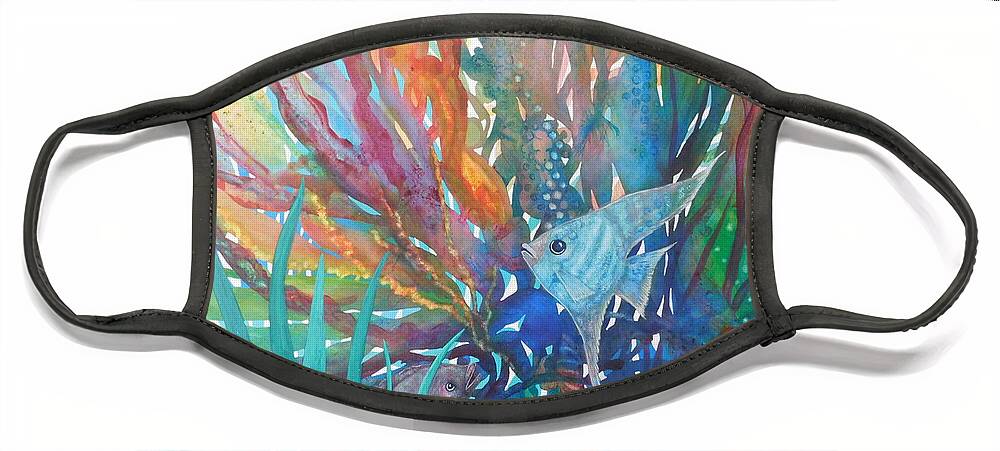 Ribbon Winner - Vibrant Rainbow Colors Face Mask featuring the painting Rainbow Reef by Joan Clear