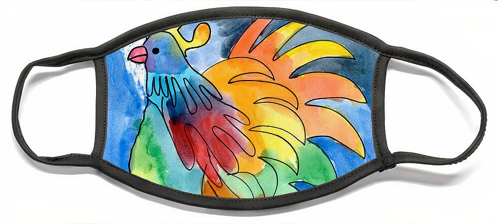 Art By Kids Face Mask featuring the painting Rainbow Rooster by Holly Cramer Age Eleven