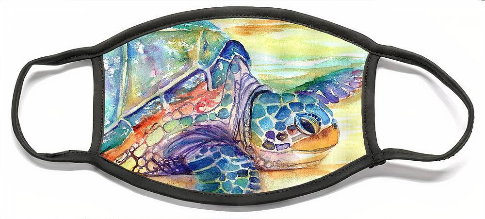Kauai Art Print Face Mask featuring the painting Rainbow Sea Turtle 2 by Marionette Taboniar