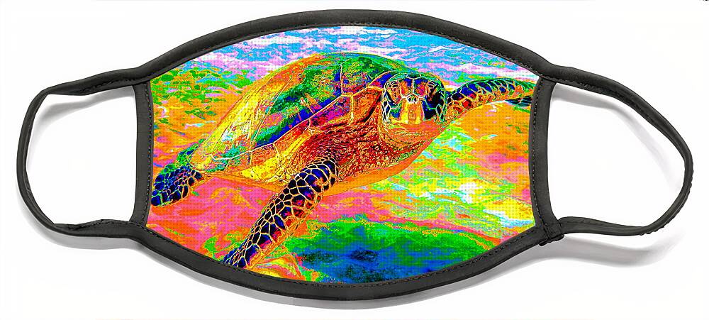 Sea Turtle Face Mask featuring the digital art Rainbow Sea Turtle by Larry Beat