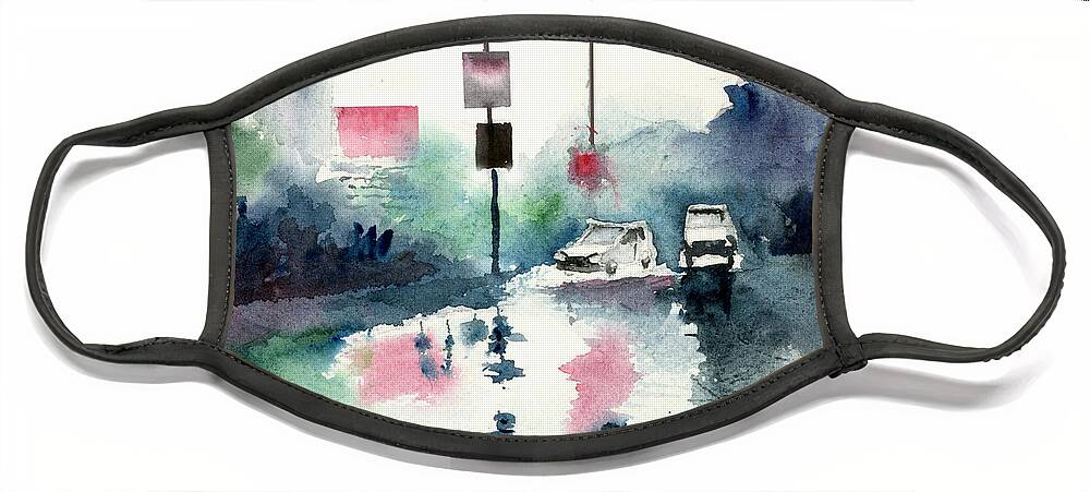 Nature Face Mask featuring the painting Rainy Day by Anil Nene