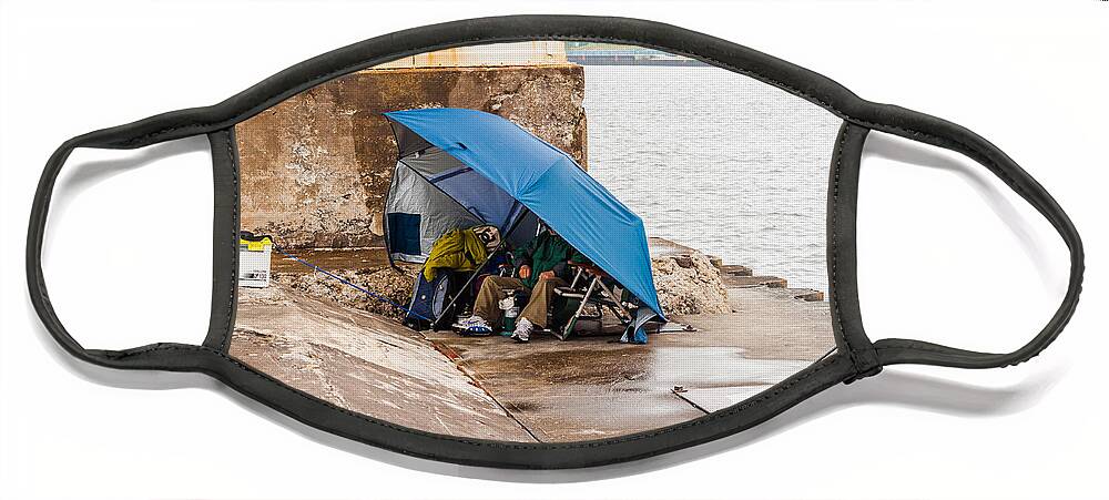 Pier Face Mask featuring the photograph Rainy Day Fishing by Charles McCleanon