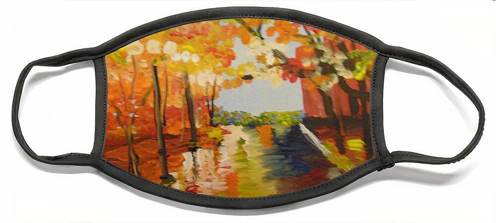 Impressionist Face Mask featuring the painting Rainy Fall Night by Saundra Johnson
