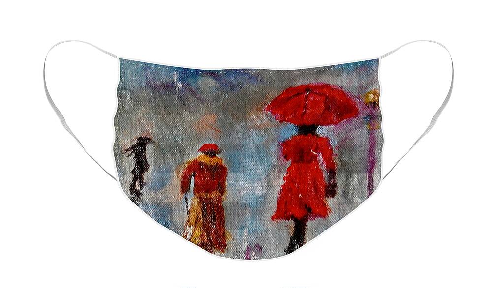 Landscape Face Mask featuring the painting Rainy Spring Day by Sher Nasser