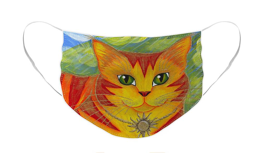 Rajah Face Mask featuring the painting Rajah Golden Sun Cat by Carrie Hawks