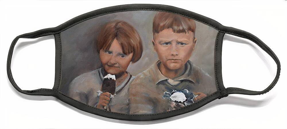 Brother Face Mask featuring the painting Rare Treat - Willie and Murrell-The Depression Era by Jan Dappen