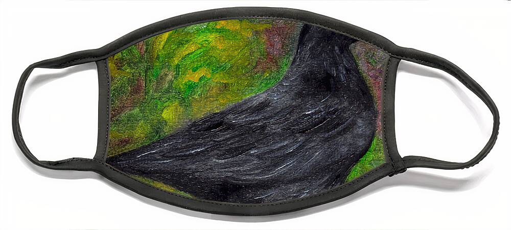 Birds Face Mask featuring the painting Raven in Goldenrod by FT McKinstry