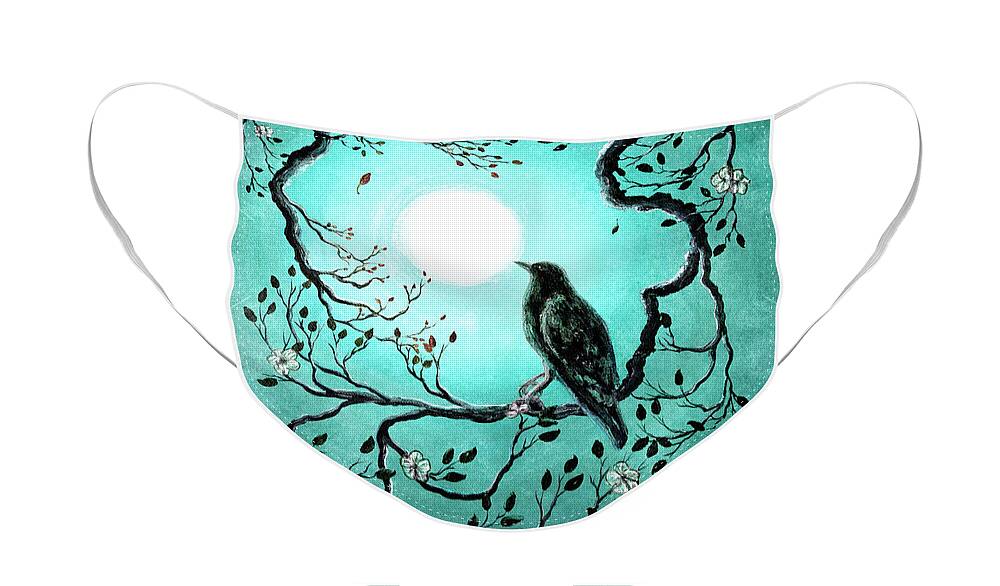 Crow Face Mask featuring the painting Raven in Teal by Laura Iverson
