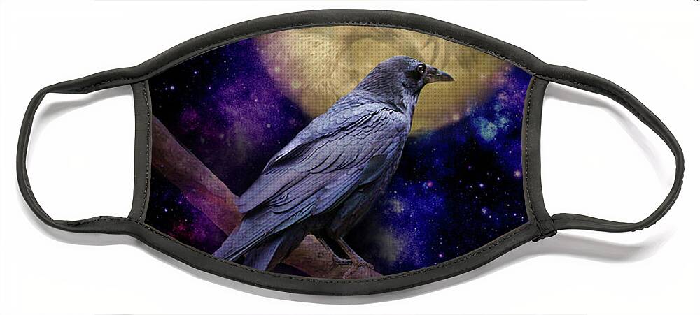 Raven Face Mask featuring the photograph Raven Moon Mystic Animal Totems Galaxy Universe by Stephanie Laird