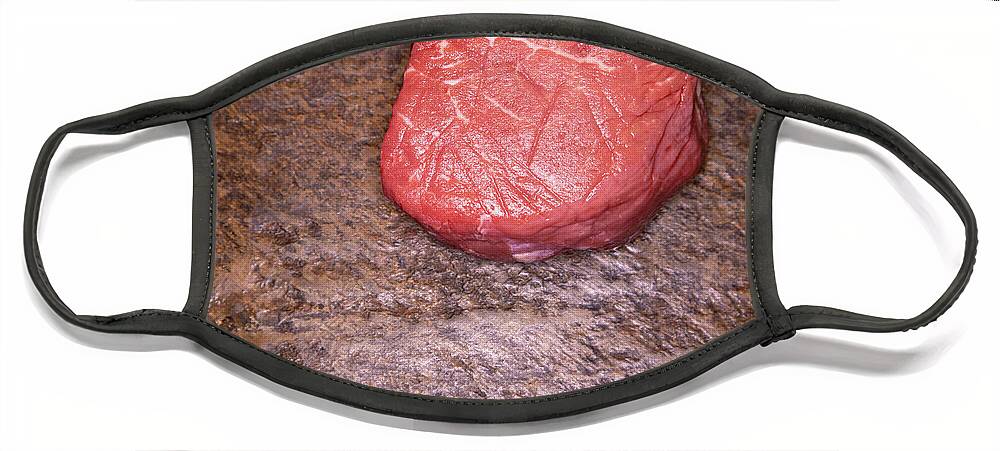 Beef Face Mask featuring the photograph Raw filet mignon steak on slate by Karen Foley