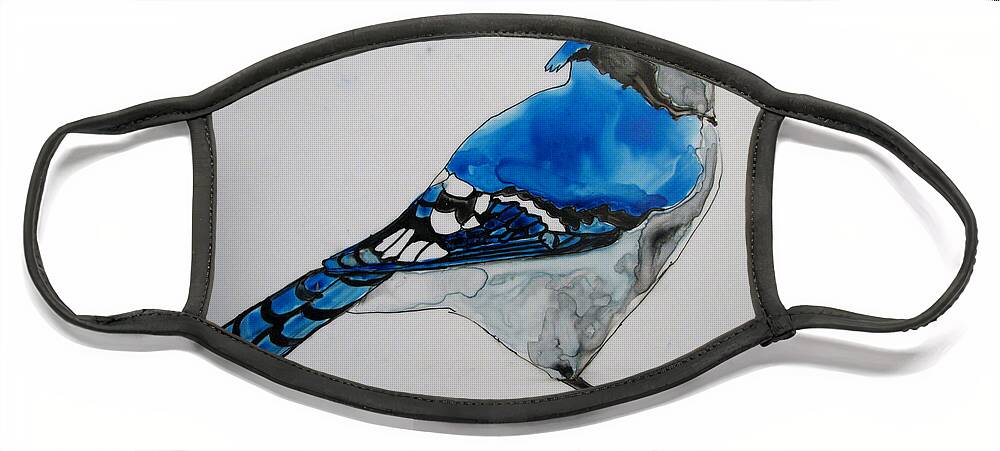 Birds Face Mask featuring the painting Ready Blue by Patricia Arroyo