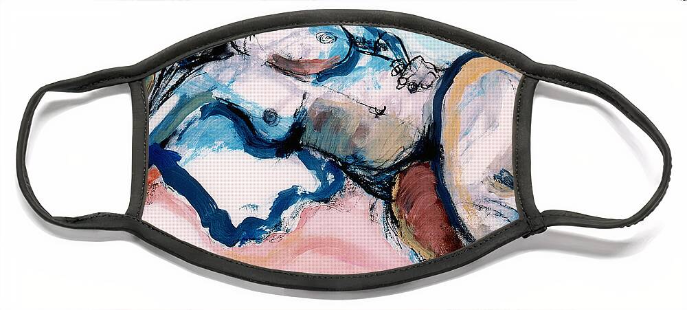 Mixed-media Face Mask featuring the painting Reclining Multi-Coloured Gestural Nude by Kerryn Madsen-Pietsch