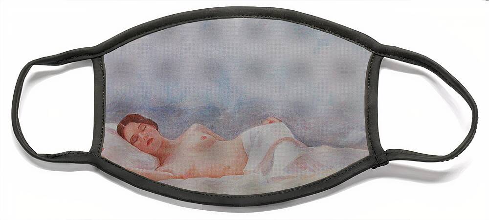 Reclining Nude Face Mask featuring the painting Reclining Nude 3 by David Ladmore