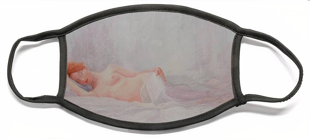 Reclining Nude Face Mask featuring the painting Reclining Nude 4 by David Ladmore