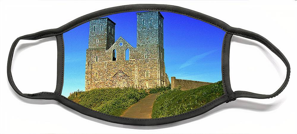 Heritage Face Mask featuring the photograph Reculver Towers by Richard Denyer