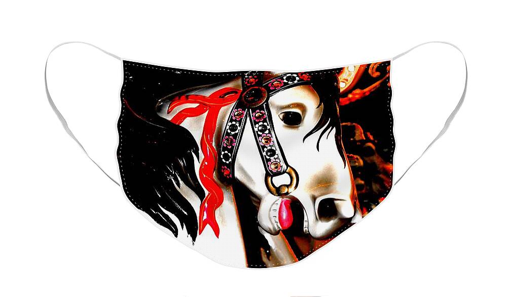 Digital Face Mask featuring the digital art Red and Black Carousel Horse by Patty Vicknair
