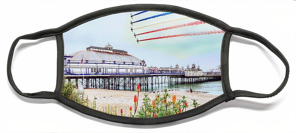 Red Arrows Face Mask featuring the digital art Red Arrows Eastbourne Pier by Airpower Art