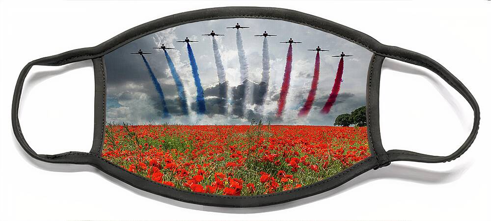 Red Arrows Face Mask featuring the digital art Red Arrows Poppy Field by Airpower Art