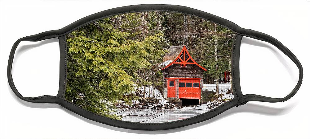 Lake Face Mask featuring the photograph Red Boathouse by Phil Spitze