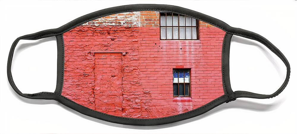 Old Red Brick Wall Face Mask featuring the photograph Red Brick Wall Downtown Hayward California by Kathy Anselmo