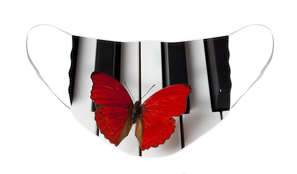 Red Butterfly Face Mask featuring the photograph Red Butterfly On Piano Keys by Garry Gay