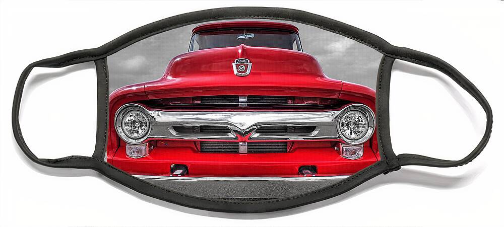 Ford F100 Face Mask featuring the photograph Red Ford F-100 Head On by Gill Billington