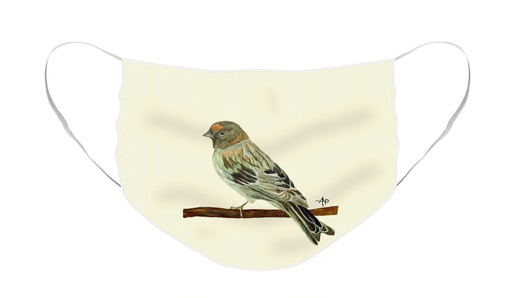 Serin Face Mask featuring the painting Red-Fronted Serin by Angeles M Pomata