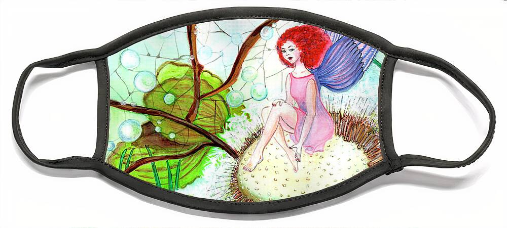 Small Funny Red -haired Fairy Face Mask featuring the painting red-hair Fairy in morning by Ella Boughton