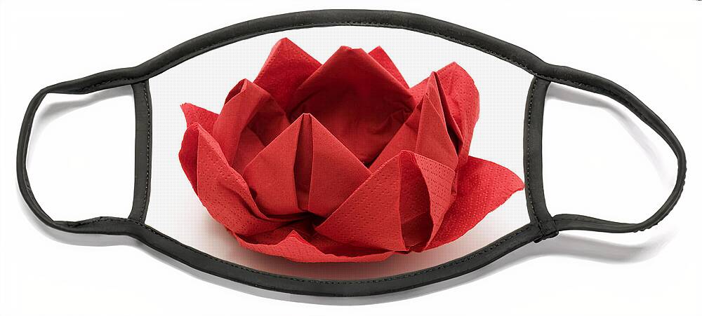 White Background Face Mask featuring the photograph Red lotus origami by Fabrizio Troiani