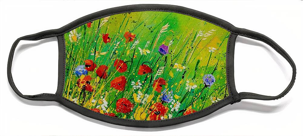 Flowers Face Mask featuring the painting Red Poppies 450708 by Pol Ledent