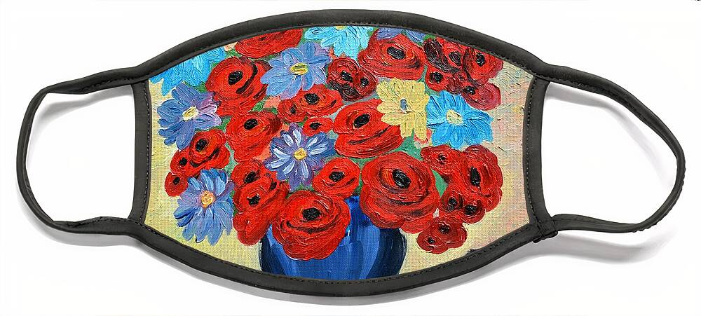 Poppies Face Mask featuring the painting Red Poppies and All Kinds of Daisies by Ramona Matei