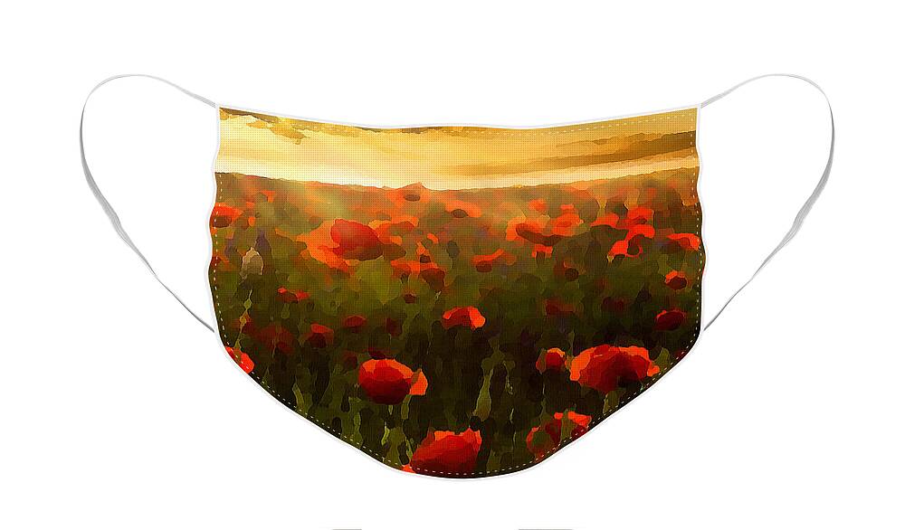 Botanical Face Mask featuring the digital art Red Poppies in the Sun by Shelli Fitzpatrick