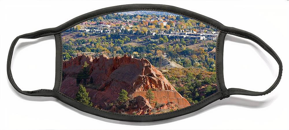 Rock Quarry Face Mask featuring the photograph Red Rock Canyon Rock Quarry and Colorado Springs by Steven Krull