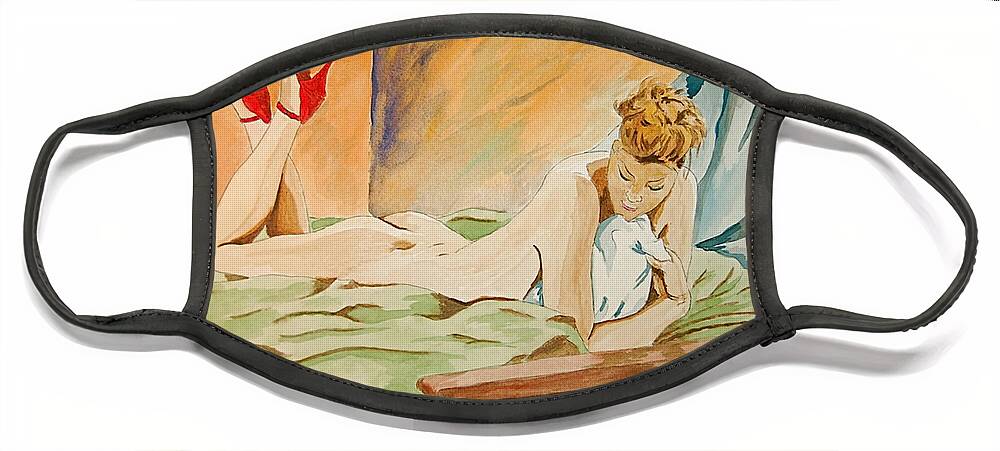 Nude Face Mask featuring the painting Red Shoes by Herschel Fall