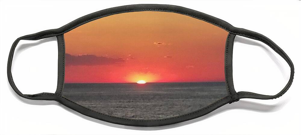 Sunset Face Mask featuring the photograph Red Sun Sets Over Ocean by Vic Ritchey