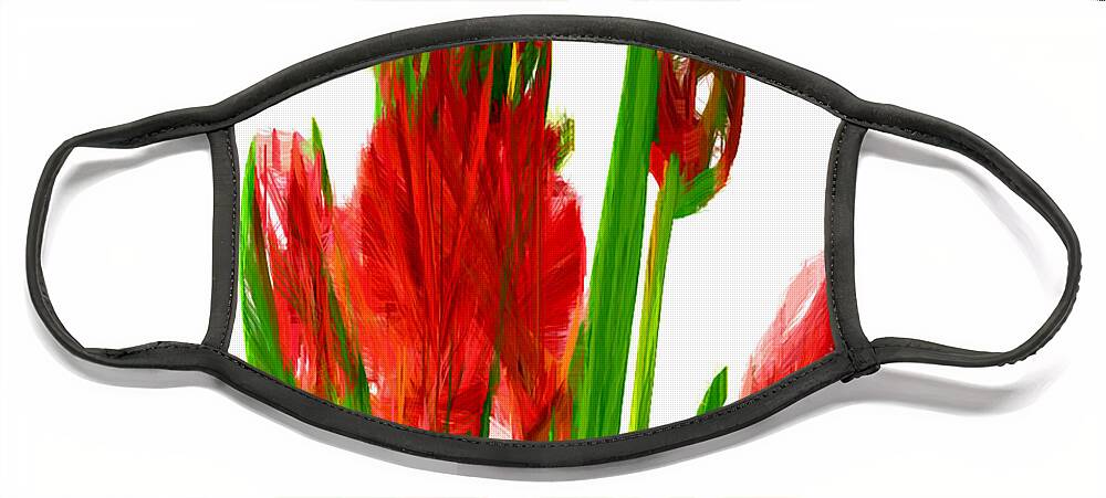 Rafael Salazar Face Mask featuring the digital art Red Tulips by Rafael Salazar