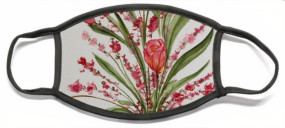 Red Flowers Face Mask featuring the painting Red Tulips by Susan Nielsen