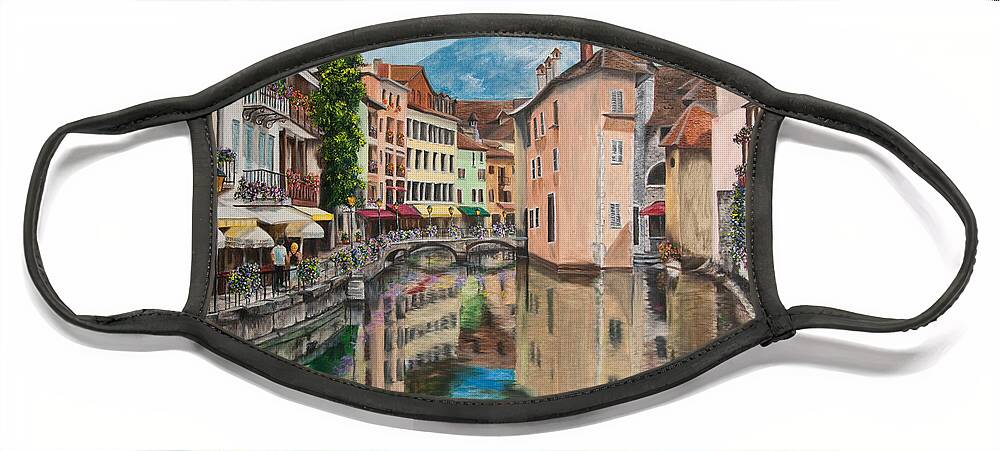 Annecy France Art Face Mask featuring the painting Reflections Of Annecy by Charlotte Blanchard