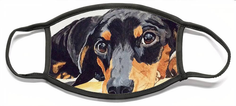 Dachshund Face Mask featuring the painting Please Come Home by Sonja Jones