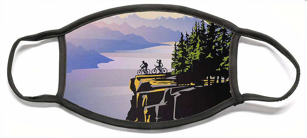 Cycling Face Mask featuring the digital art Retro Beautiful BC Travel poster by Sassan Filsoof