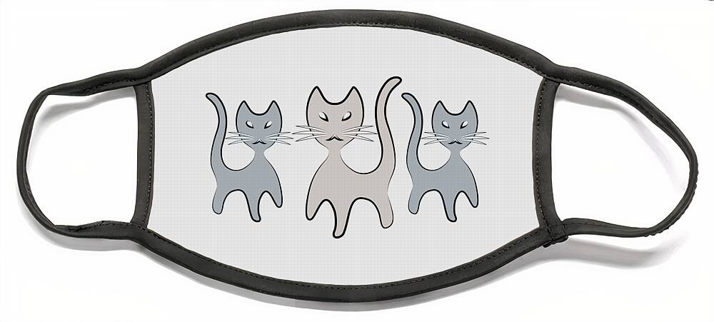 Graphic Cat Face Mask featuring the digital art Retro Cat Graphic in Grays by MM Anderson