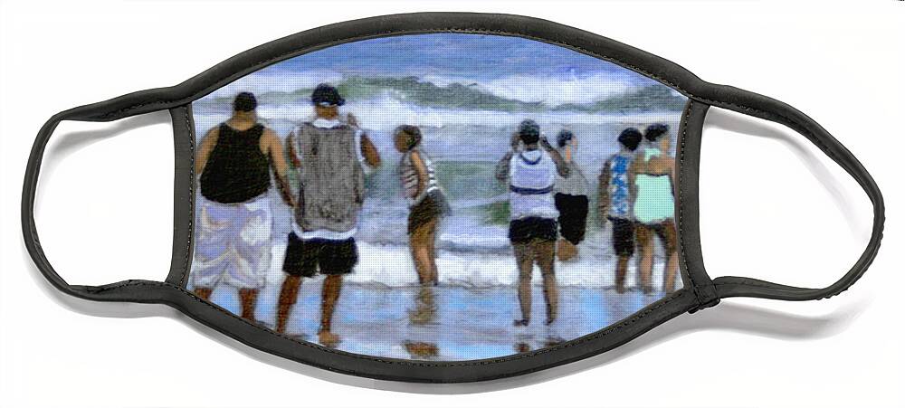 Seashore Face Mask featuring the painting Reunion At The Shore by David Zimmerman