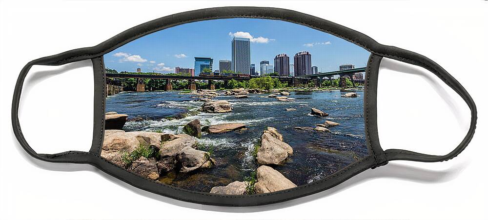Richmond Face Mask featuring the photograph Richmond Skyline and CSX train by Stacy Abbott