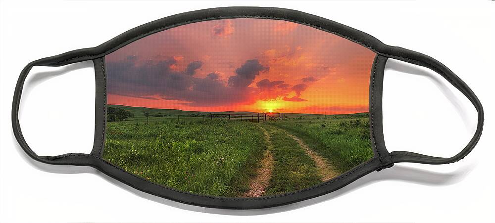 Kansas Face Mask featuring the photograph Ride off into the Sunset by Darren White