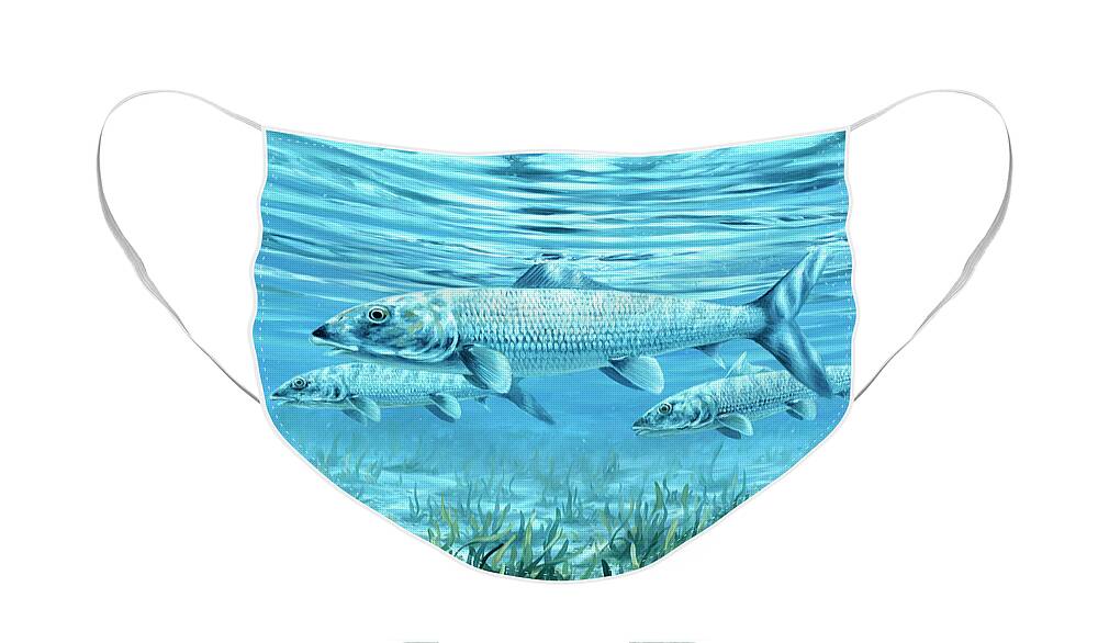 Bonefish Face Mask featuring the painting Ride the Tide by Guy Crittenden