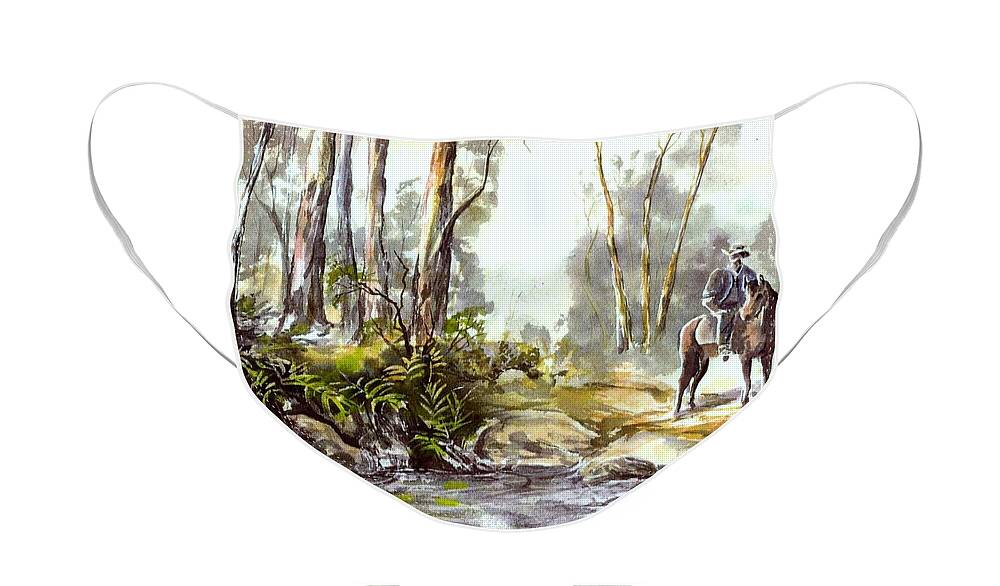 Horse Face Mask featuring the painting Rider by the Creek by Ryn Shell