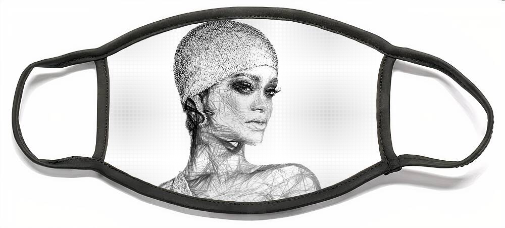 Rafael Salazar Face Mask featuring the digital art Rihanna by Rafael Salazar