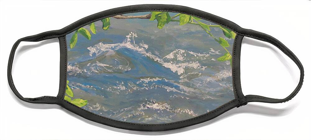 New Leaves Face Mask featuring the painting River Spring by Karen Ilari