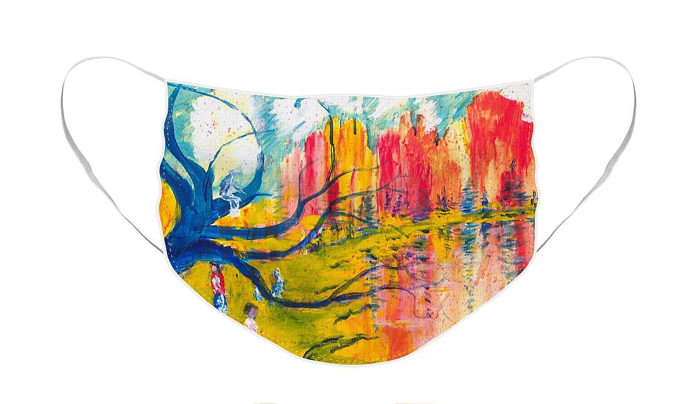 Riverside Face Mask featuring the painting Riverside by Walt Brodis